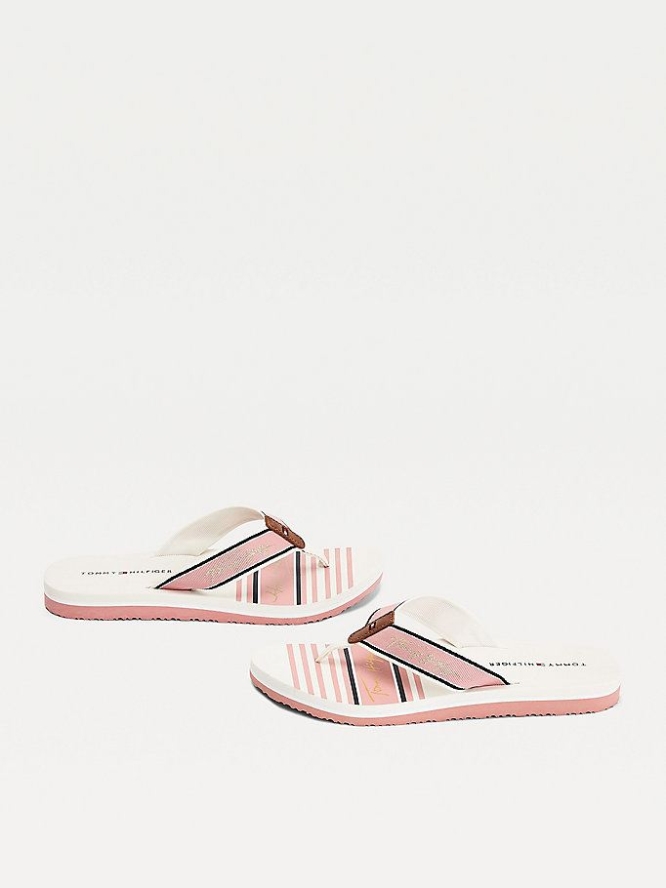 Tommy Hilfiger Signature Logo Flip Flops Damen Rosa | AT031KDCE