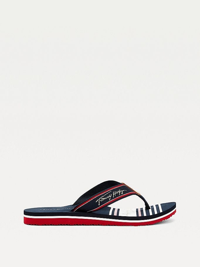 Tommy Hilfiger Signature Logo Flip Flops Damen Weiß | AT796TOUG