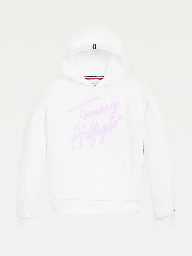 Tommy Hilfiger Signature Logo Hoodie Kinder Weiß | AT436NJGF