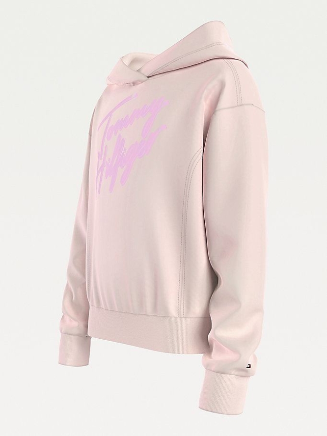 Tommy Hilfiger Signature Logo Hoodie Kinder Rosa Türkis | AT756HFSJ