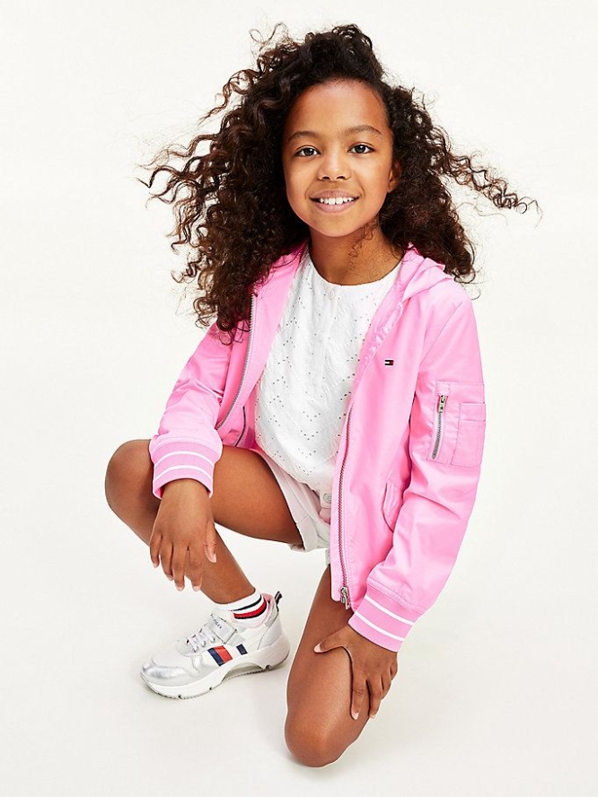 Tommy Hilfiger Signature Logo Mit Kapuze Jacke Kinder Rosa | AT032RMHD