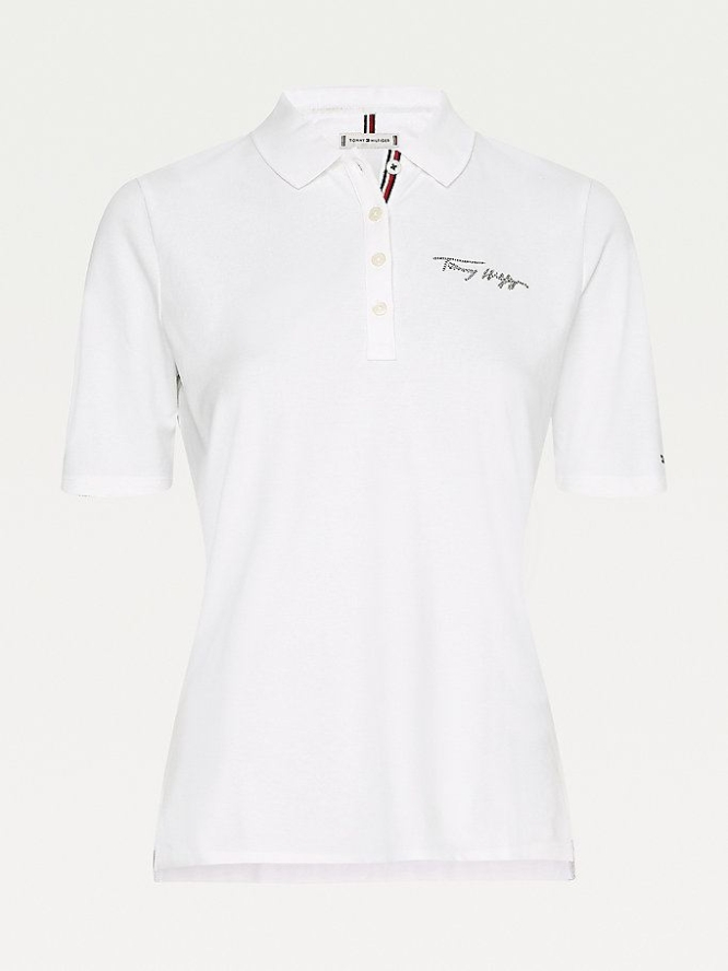 Tommy Hilfiger Signature Logo Regular Fit Polo Shirts Damen Weiß | AT246VGXB