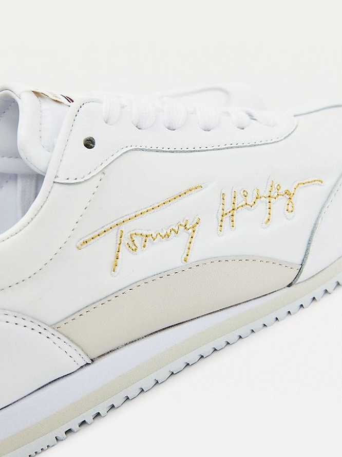 Tommy Hilfiger Signature Logo Retro Sneakers Damen Weiß | AT861WELI