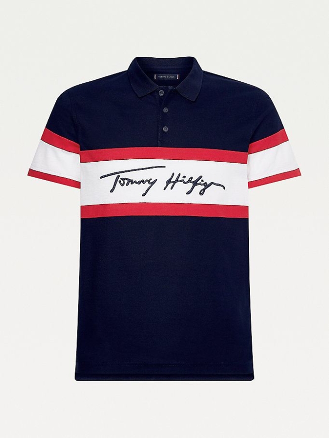 Tommy Hilfiger Signature Logo Slim Fit Polo Shirts Herren Rot Weiß | AT423DSMK