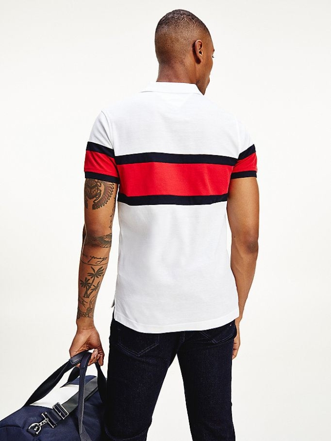 Tommy Hilfiger Signature Logo Slim Fit Polo Shirts Herren Weiß Rot | AT916TZRP