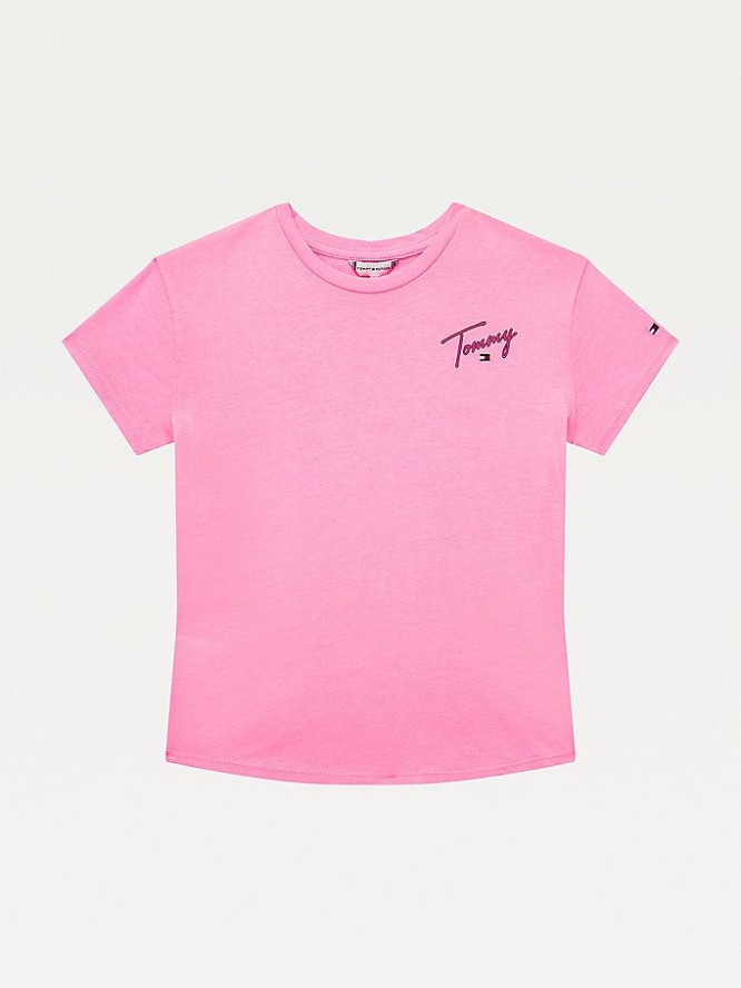 Tommy Hilfiger Signature Logo T-shirts Kinder Rosa | AT576HJFA