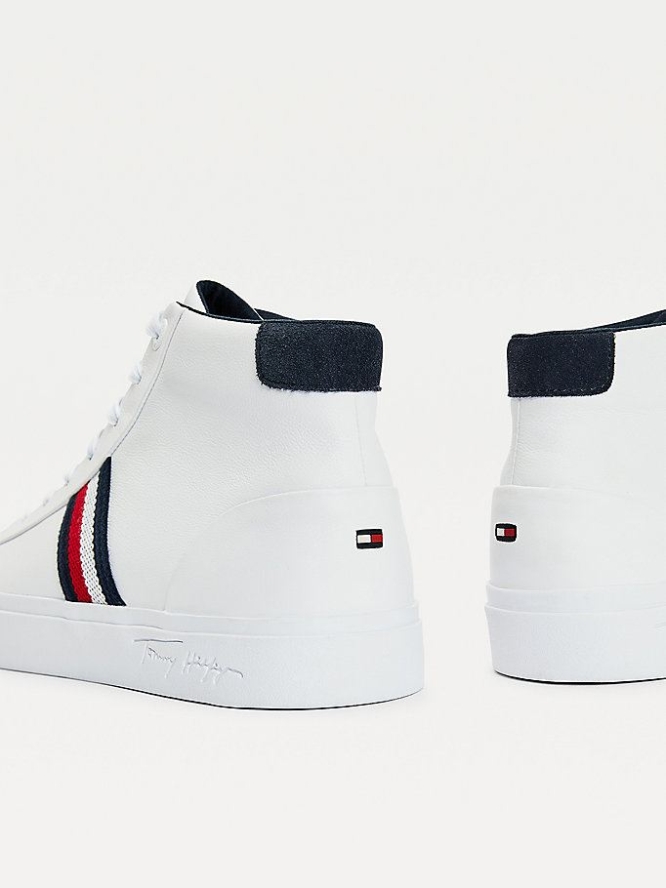 Tommy Hilfiger Signature Panel Leder Sneakers Herren Weiß | AT345AMFR