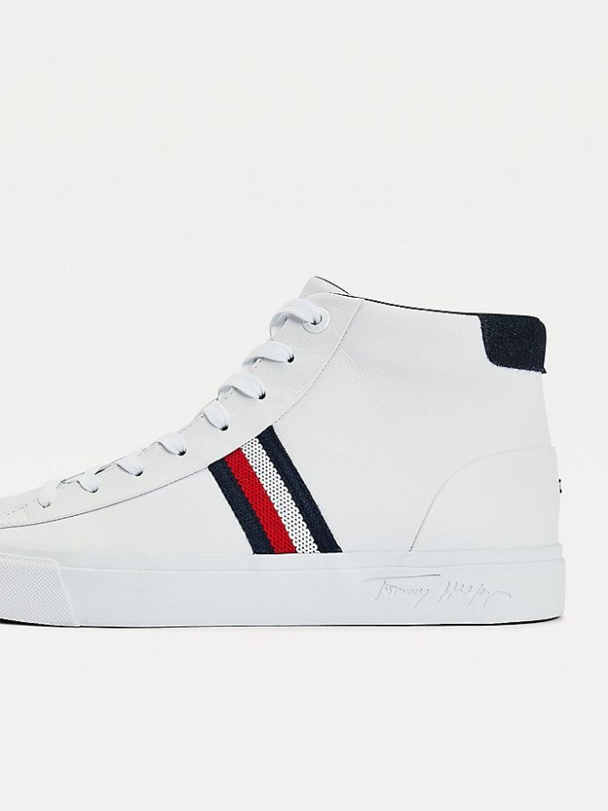 Tommy Hilfiger Signature Panel Leder Sneakers Herren Weiß | AT345AMFR