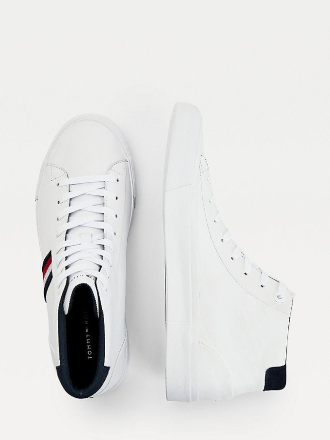 Tommy Hilfiger Signature Panel Leder Sneakers Herren Weiß | AT345AMFR