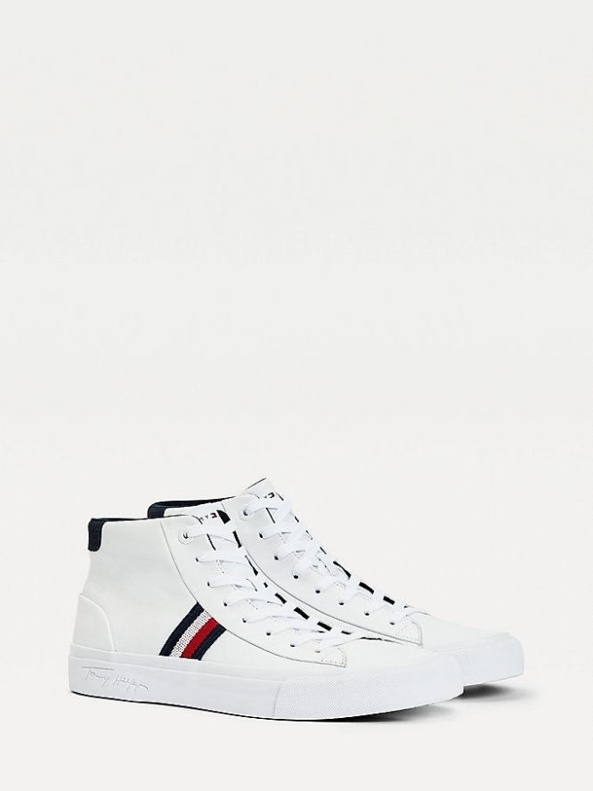 Tommy Hilfiger Signature Panel Leder Sneakers Herren Weiß | AT345AMFR