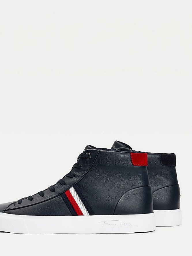 Tommy Hilfiger Signature Panel Leder Sneakers Herren Dunkelblau | AT654ADIB