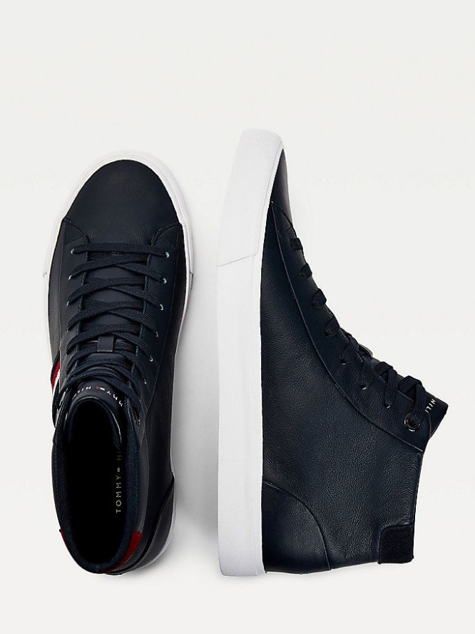 Tommy Hilfiger Signature Panel Leder Sneakers Herren Dunkelblau | AT654ADIB