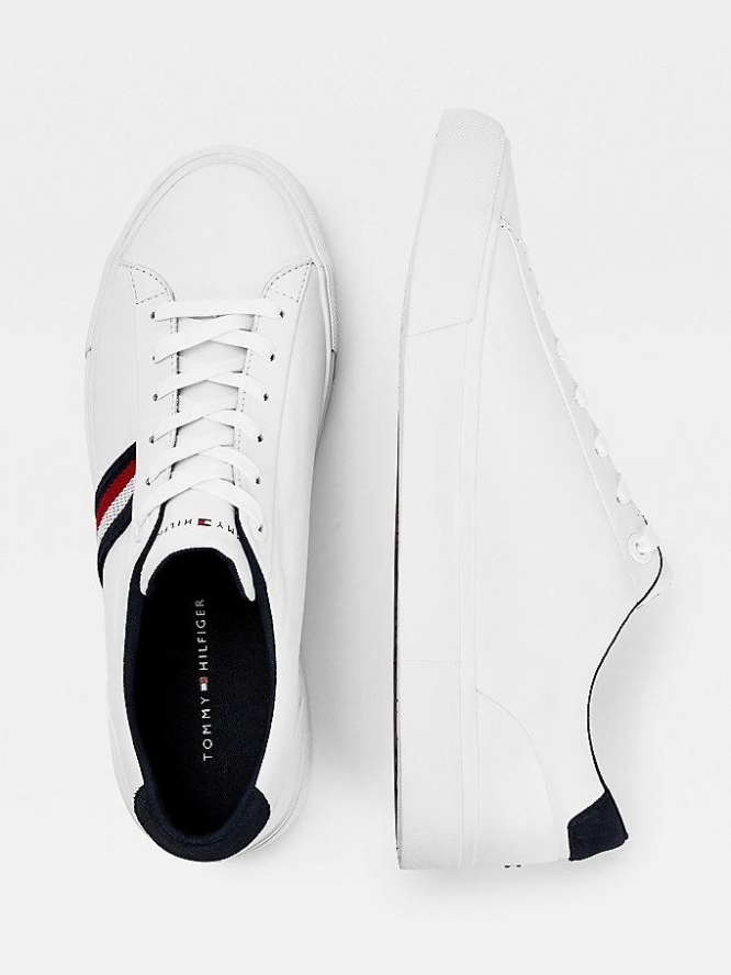 Tommy Hilfiger Signature Tape Leder Sneakers Herren Weiß | AT912GPTX