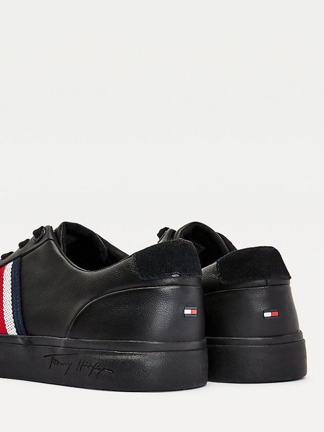 Tommy Hilfiger Signature Tape Leder Sneakers Herren Schwarz | AT920JUSA