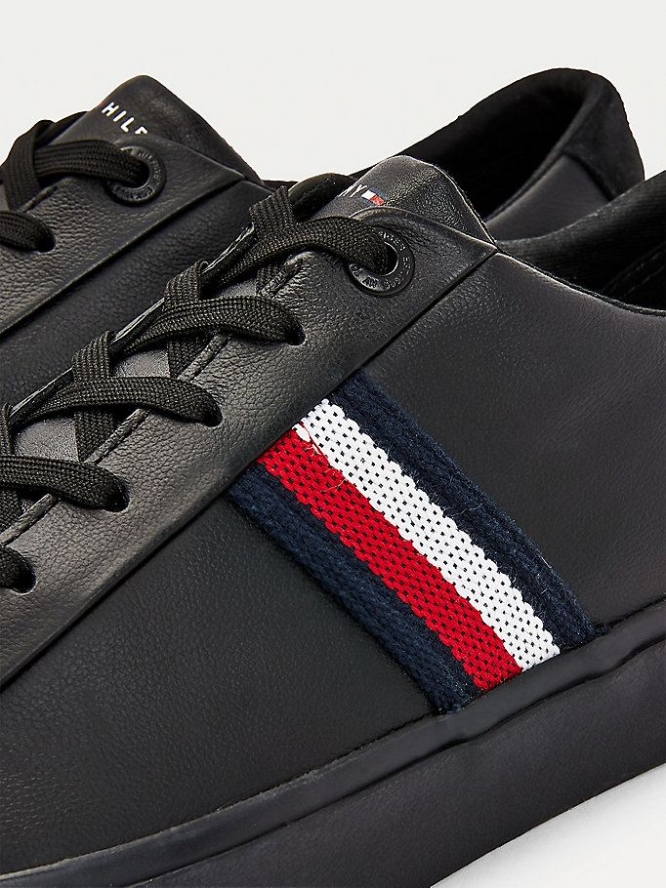 Tommy Hilfiger Signature Tape Leder Sneakers Herren Schwarz | AT920JUSA