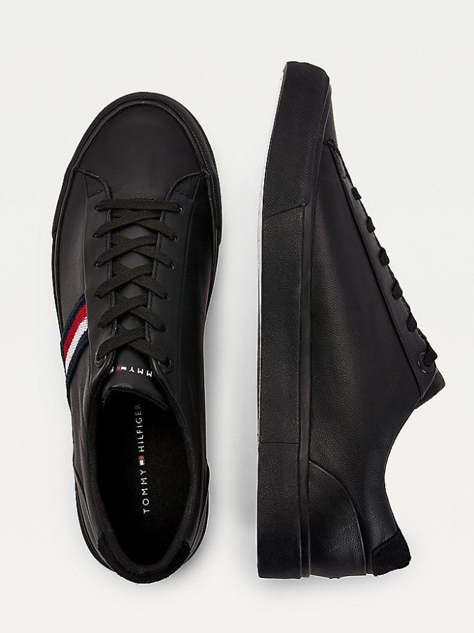 Tommy Hilfiger Signature Tape Leder Sneakers Herren Schwarz | AT920JUSA