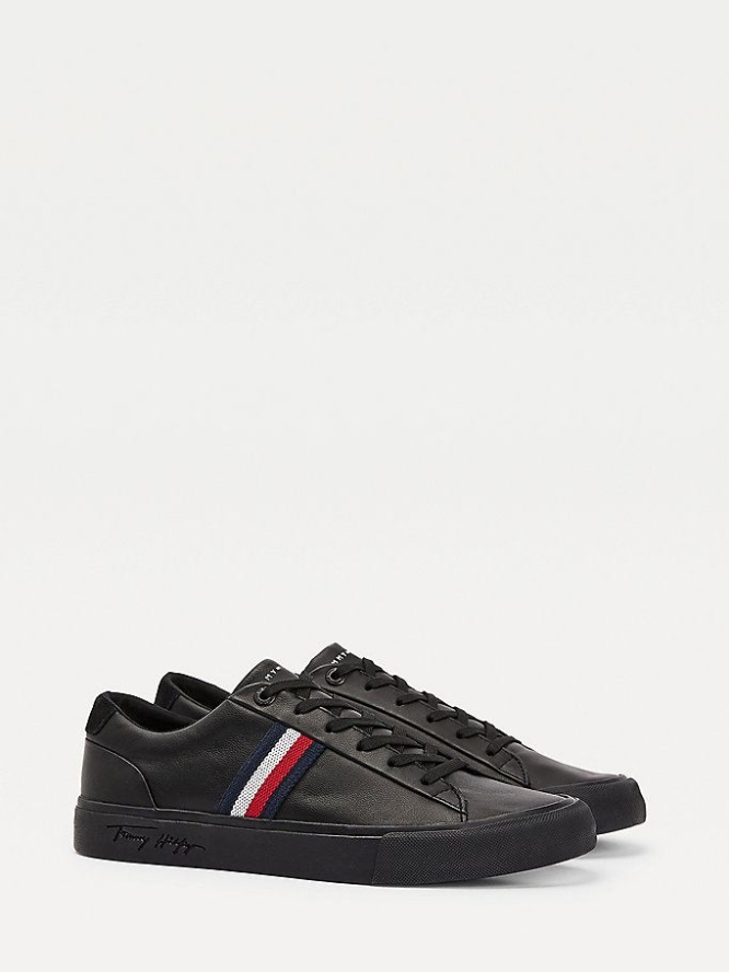 Tommy Hilfiger Signature Tape Leder Sneakers Herren Schwarz | AT920JUSA