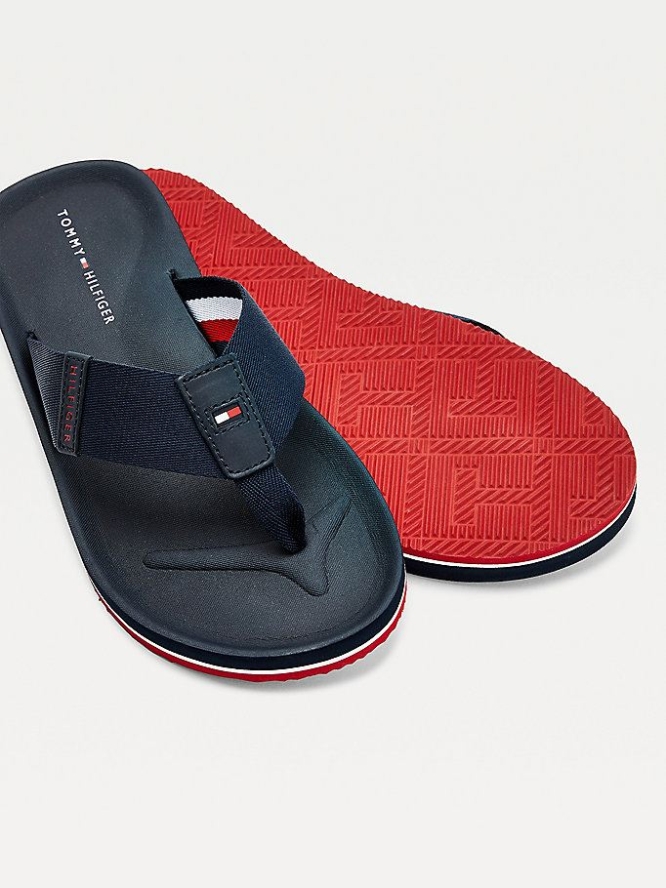 Tommy Hilfiger Signature Tape Moulded Footbed Flip Flops Herren Dunkelblau | AT245GWHS