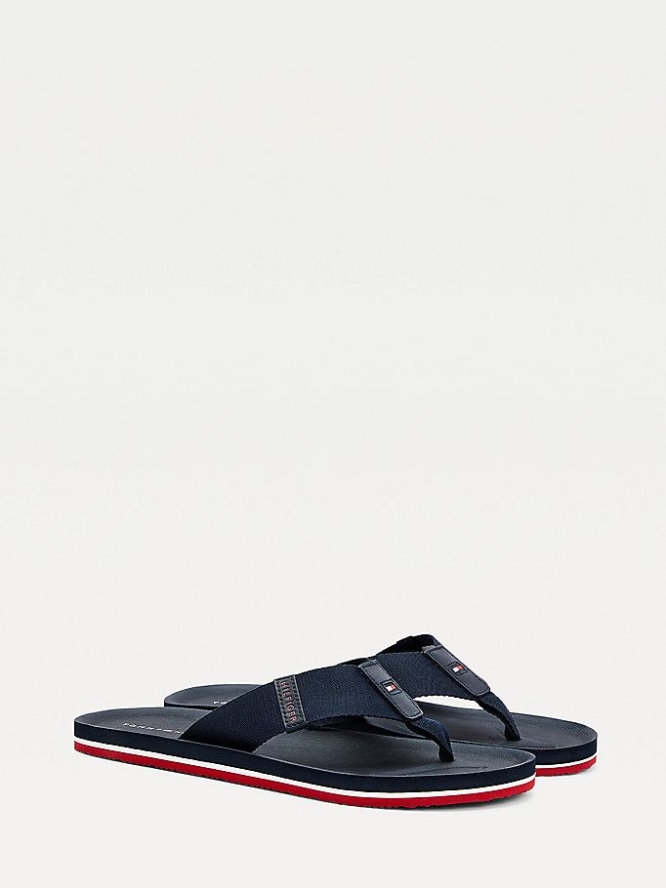 Tommy Hilfiger Signature Tape Moulded Footbed Flip Flops Herren Dunkelblau | AT245GWHS