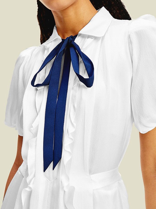 Tommy Hilfiger Silk Ruffle Tie Neck Kleider Damen Weiß | AT397IPRF