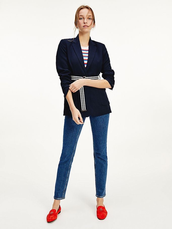 Tommy Hilfiger Single Breasted Crepe Blazer Damen Dunkelblau | AT820HZJP