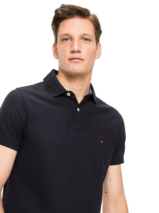 Tommy Hilfiger Slim Fit Baumwoll Polo Shirts Herren Dunkelblau | AT043ABJU