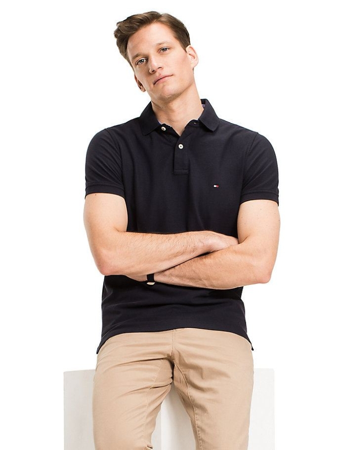 Tommy Hilfiger Slim Fit Baumwoll Polo Shirts Herren Dunkelblau | AT043ABJU