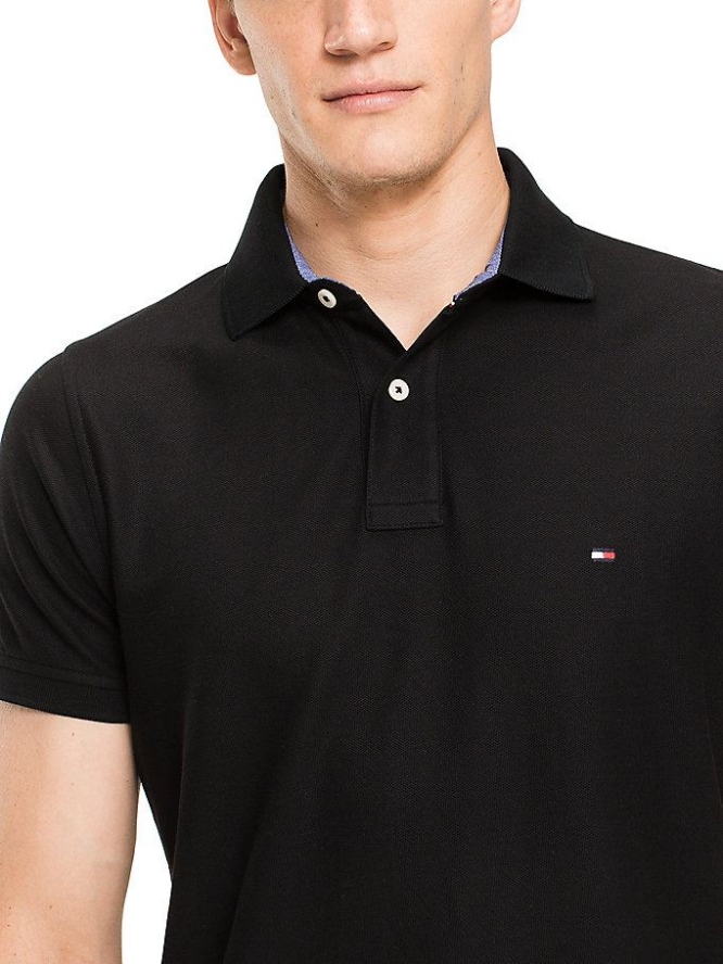 Tommy Hilfiger Slim Fit Baumwoll Polo Shirts Herren Schwarz | AT218MPLC