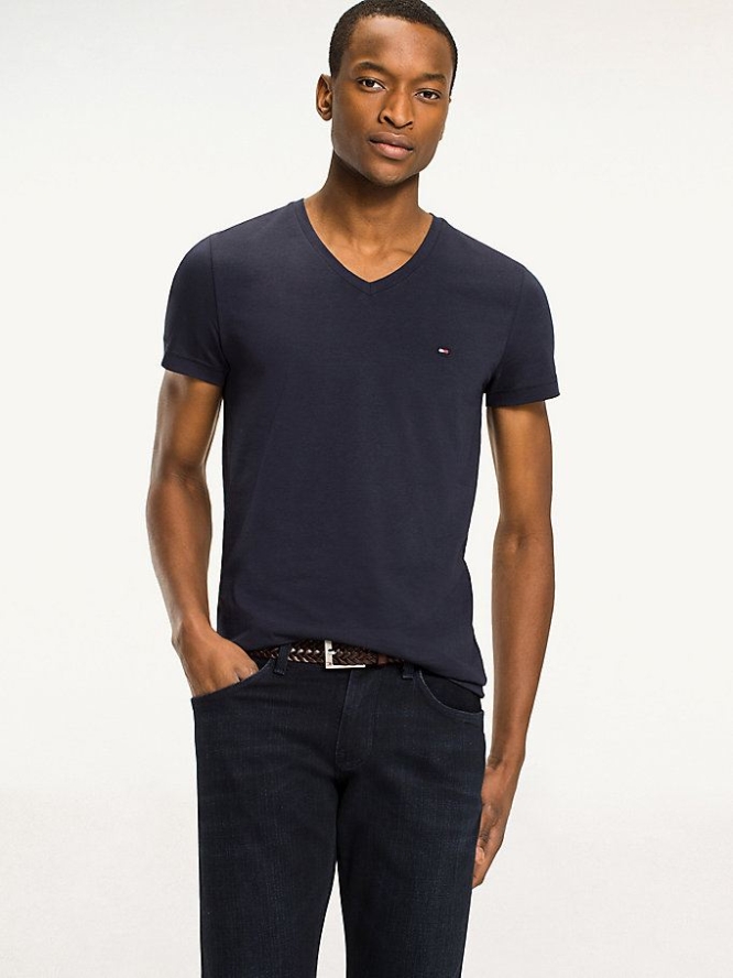 Tommy Hilfiger Slim Fit Baumwoll T-shirts Herren Navy | AT856QWLO