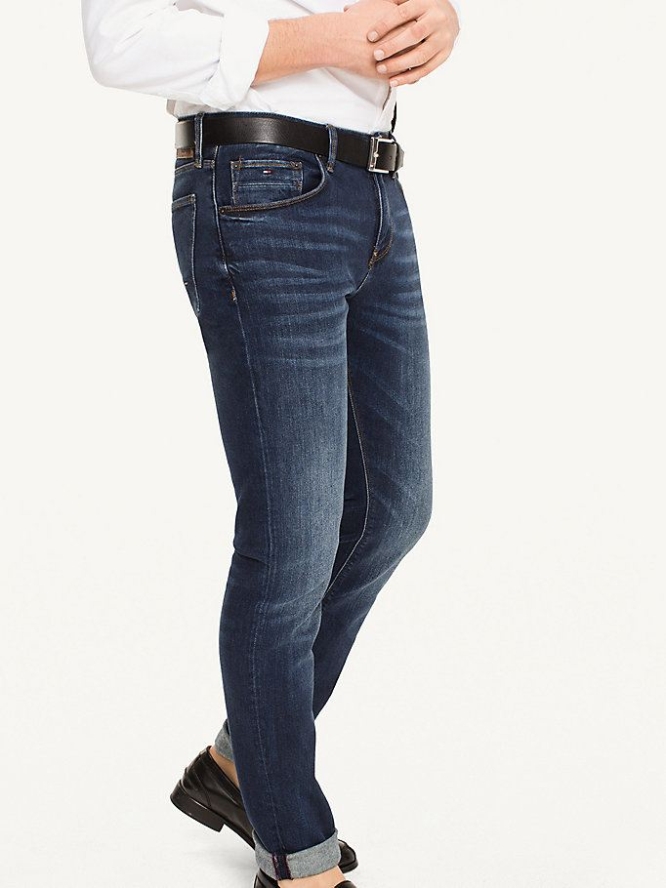 Tommy Hilfiger Slim Fit Indigo Jeans Herren Dunkelgrau | AT634EWZB