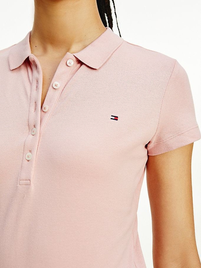 Tommy Hilfiger Slim Fit Stretch Baumwoll Polo Shirts Damen Rosa | AT608WPSJ