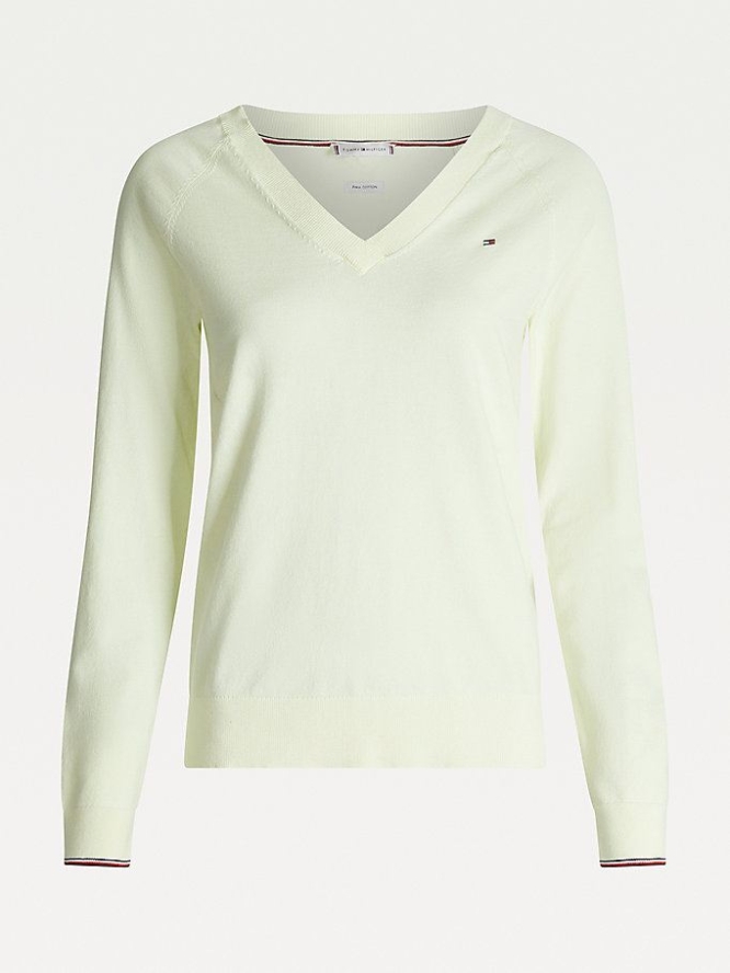 Tommy Hilfiger Slim Fit V-Neck Jumper Pullover Damen Zitrone | AT587CZSX