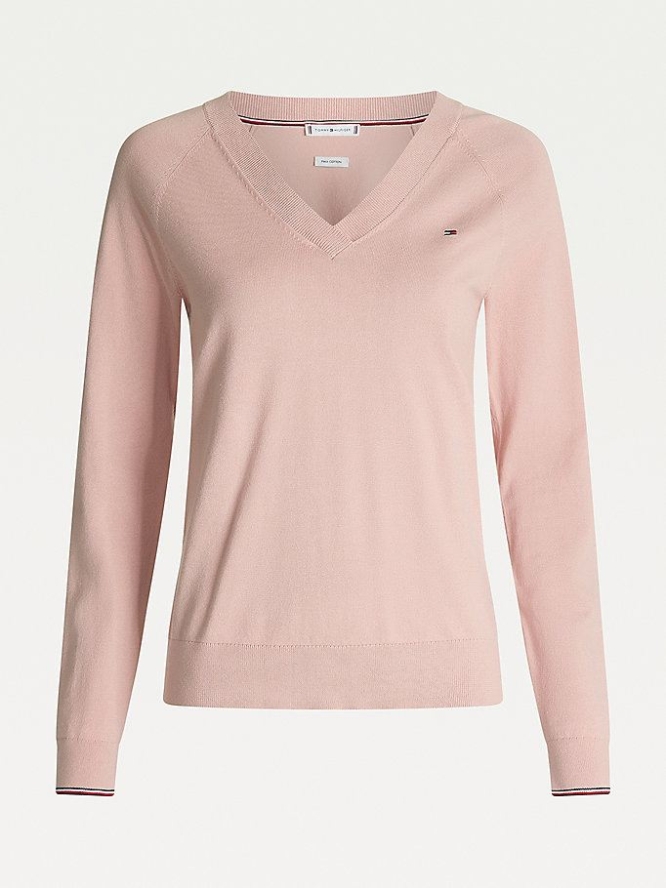 Tommy Hilfiger Slim Fit V-Neck Jumper Pullover Damen Rosa | AT942YJGO