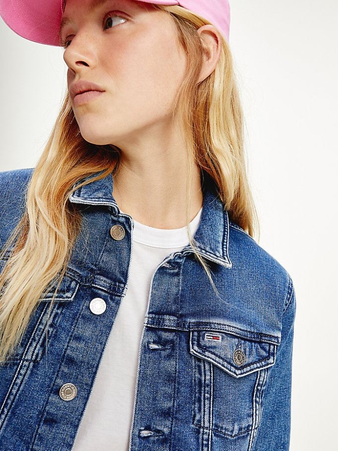 Tommy Hilfiger Slim Trucker Denim Jacke Damen Blau | AT238SYRI