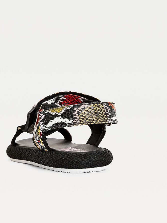 Tommy Hilfiger Snake Print Flache Sandalen Damen Schwarz | AT152WHDV