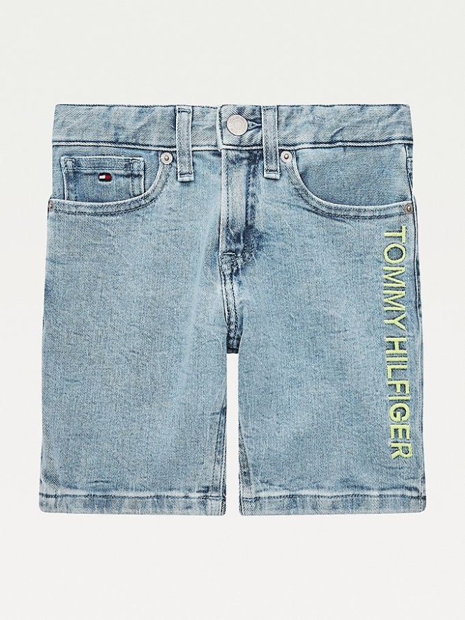 Tommy Hilfiger Spencer Logo Embroidery Denim Kurze Hose Kinder Waschen | AT954MDJG