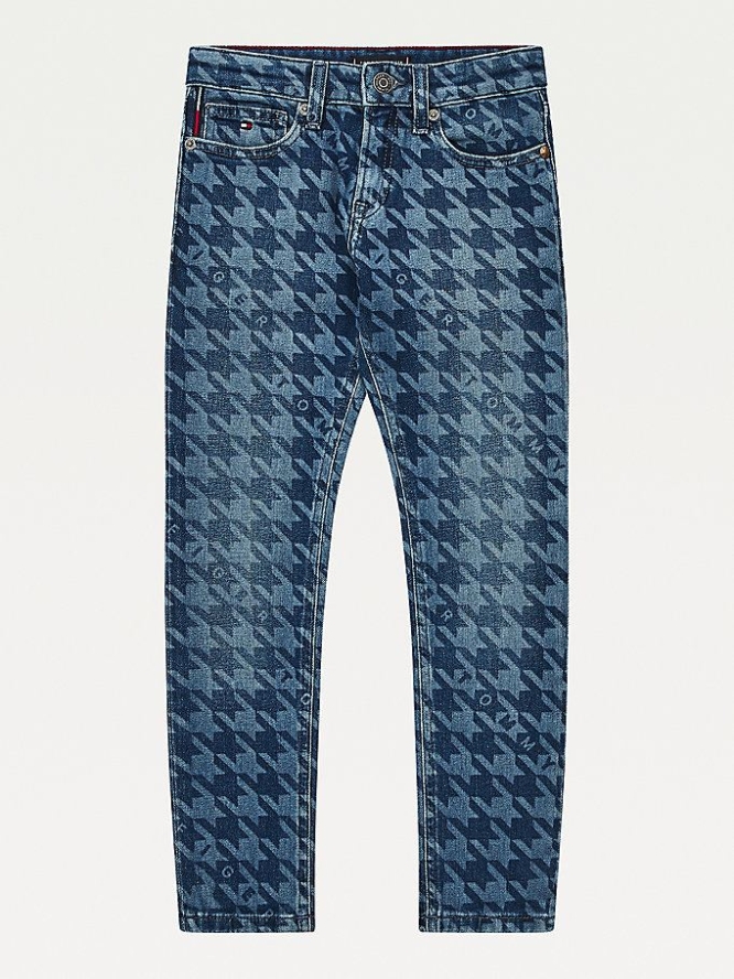 Tommy Hilfiger Spencer Slim Houndstooth Jeans Kinder Dunkelblau | AT406CDGZ