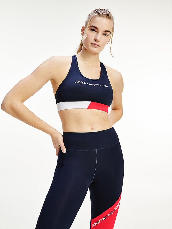 Tommy Hilfiger Sport Medium Support Racerback Bra Unterwäsche Damen Dunkelblau | AT465ULRT