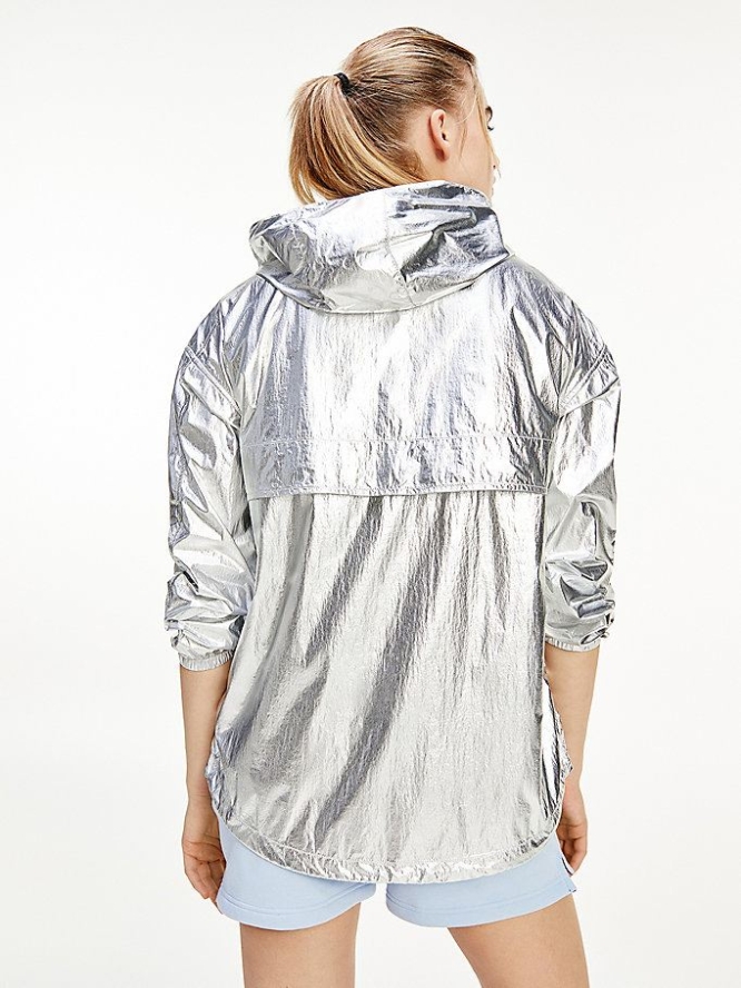 Tommy Hilfiger Sport Metallic Wasser Repellent Jacke Damen Silber | AT310JXOM