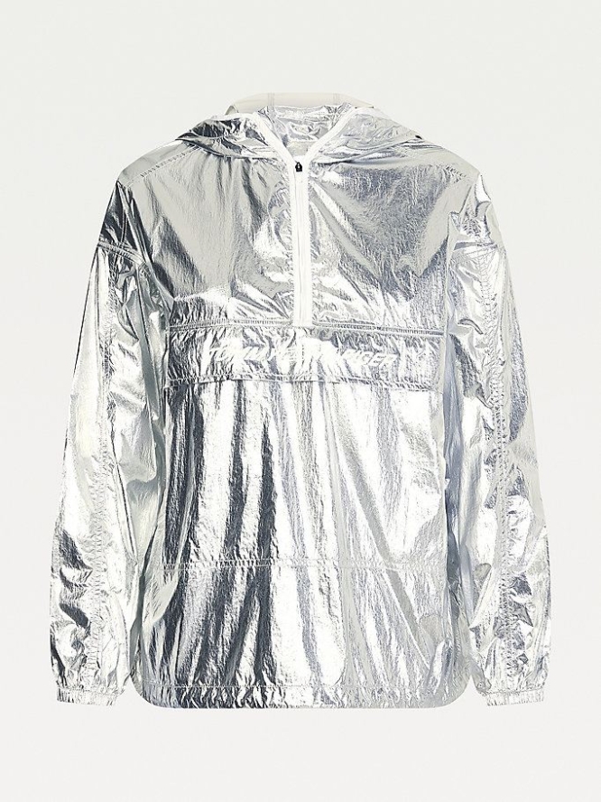 Tommy Hilfiger Sport Metallic Wasser Repellent Jacke Damen Silber | AT310JXOM