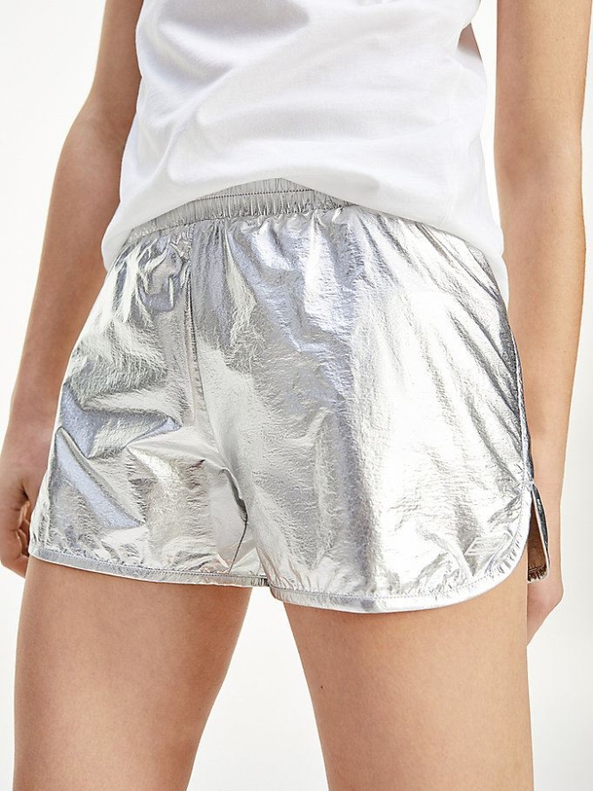 Tommy Hilfiger Sport Metallic Wasser Repellent Kurze Hose Damen Silber | AT329PMRJ