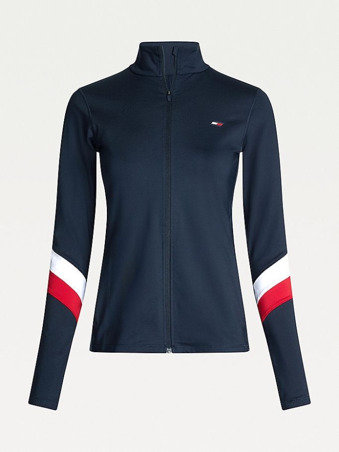 Tommy Hilfiger Sport Moisture Wicking Chevron Zip-Up Jacke Damen Dunkelblau | AT154OFBP