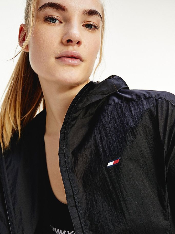 Tommy Hilfiger Sport Packable Wasser Repellent Windbreaker Jacke Damen Schwarz | AT036GQAR