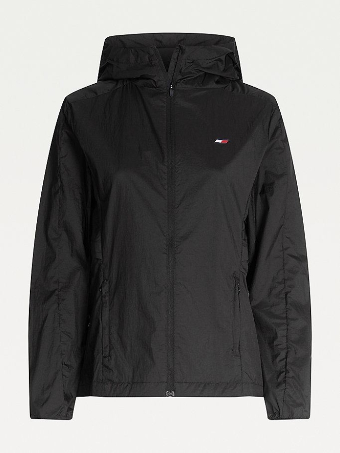 Tommy Hilfiger Sport Packable Wasser Repellent Windbreaker Jacke Damen Schwarz | AT036GQAR