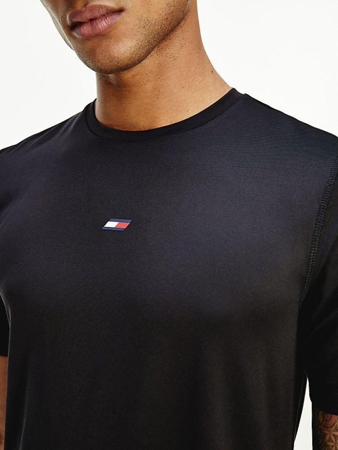 Tommy Hilfiger Sport Rubberised Flag Slim Fit T-shirts Herren Schwarz | AT709NBHJ