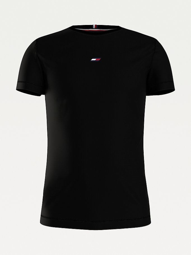 Tommy Hilfiger Sport Rubberised Flag Slim Fit T-shirts Herren Schwarz | AT709NBHJ