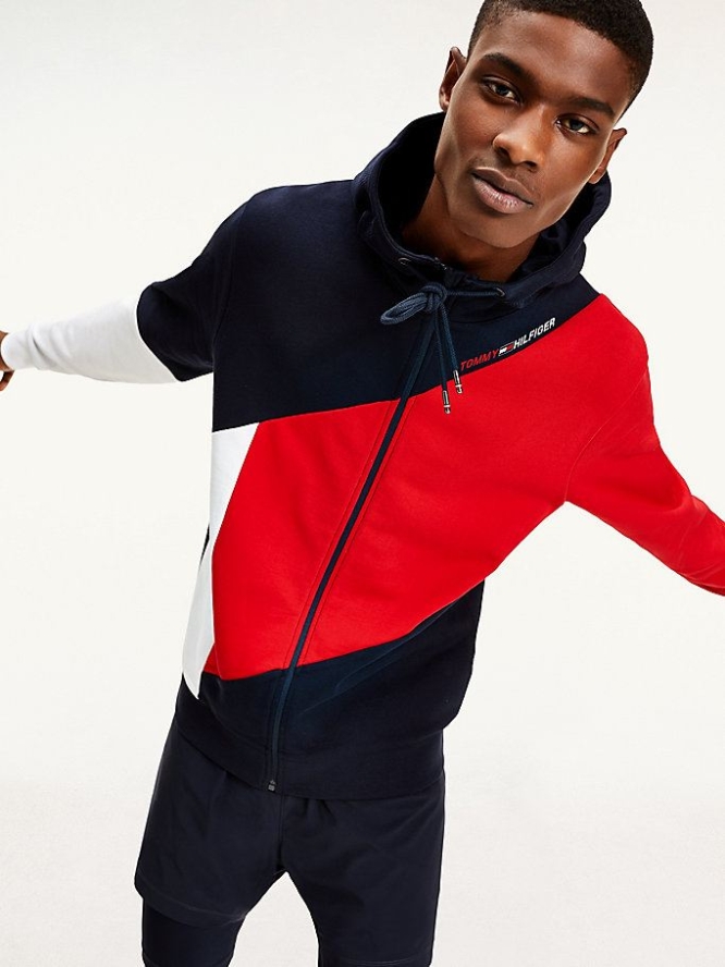 Tommy Hilfiger Sport TH Cool Colour-Blocked Zip-Thru Hoodie Herren Dunkelblau | AT432IVLF