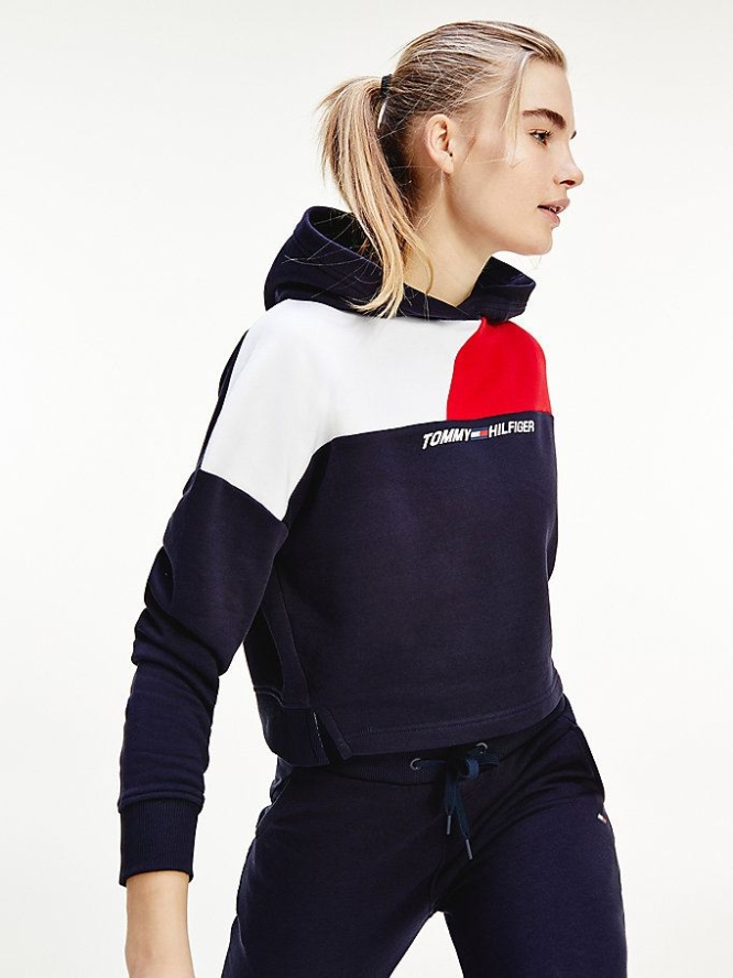 Tommy Hilfiger Sport TH Cool Relaxed Colour-Blocked Hoodie Damen Dunkelblau | AT460BPHL