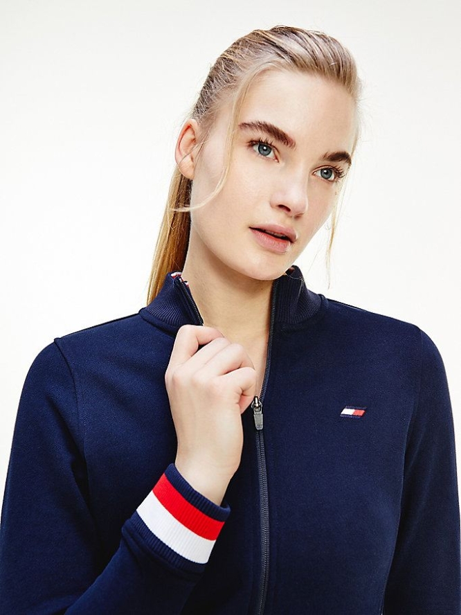 Tommy Hilfiger Sport TH Cool Slim Fit Zip-Up Layer Sweatshirts Damen Dunkelblau | AT381UGZV