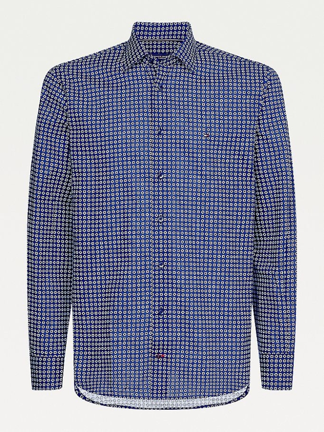 Tommy Hilfiger Square Dot Print Hemd Herren Navy Blau Weiß | AT852LGMO